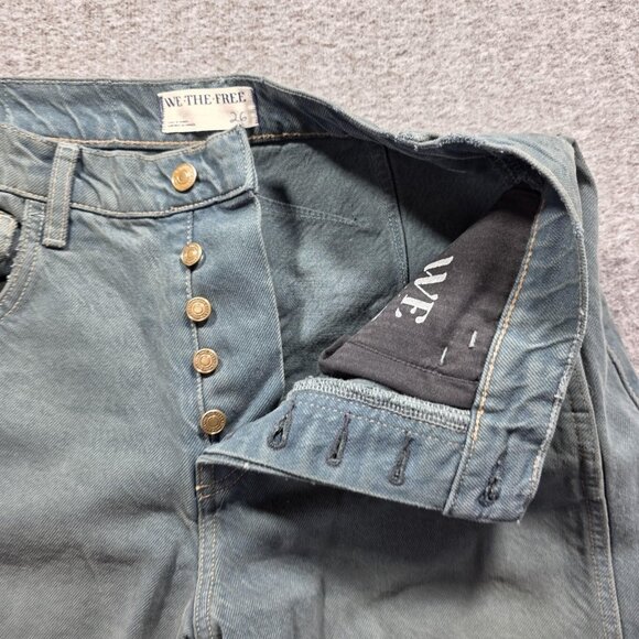 We The Free Jeans Womens 26 Green Good Luck Mid Rise Barrel Button Fly Relaxed - Picture 3 of 11